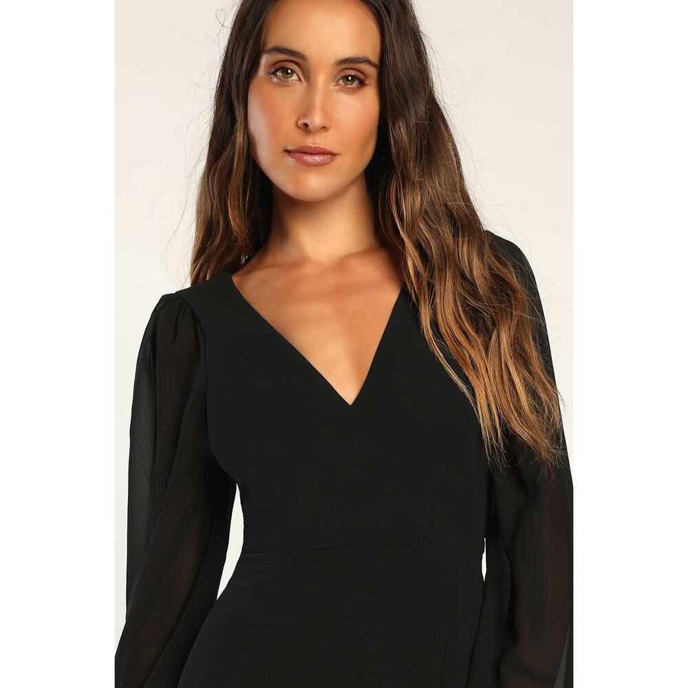 Lulus Tier Elegance Black Long Sleeve Tiered Maxi Dress Chiffon Formal M NWT - Picture 4 of 12